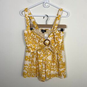 NWT Aakaa Yellow Crop‎ Top High Waisted Short Set Women's S Retro Summer Beach